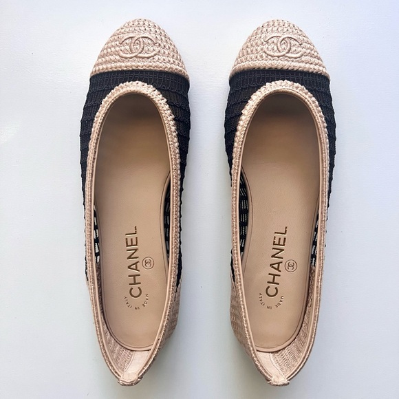 🔥 CHANEL Raffia Cap Toe Ballerina Flats - Picture 2 of 13